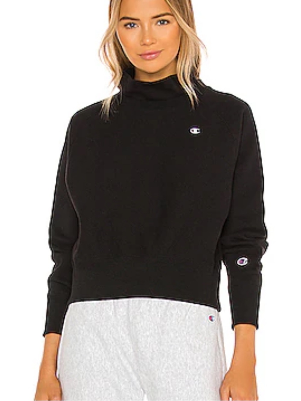 Champion reverse weave black cropped mock neck sweatshirt M